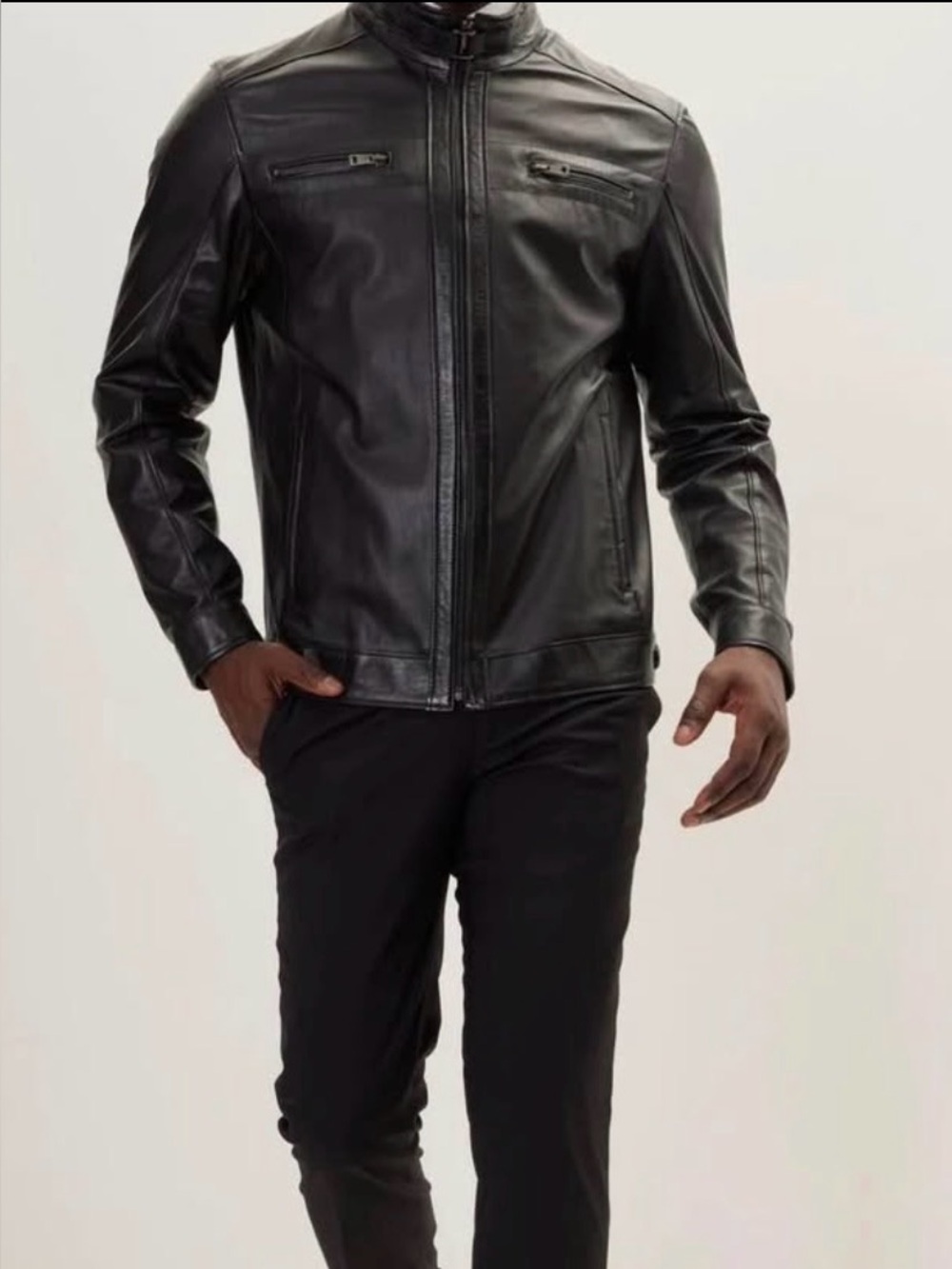 Ron Tomson Black Leather Bomber Jacket